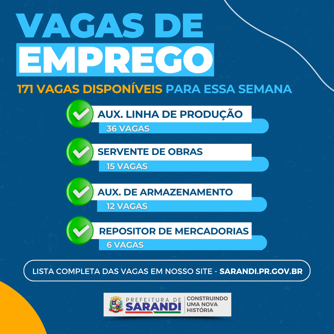 Agência do trabalhador de Sarandi inicia semana ofertando 171 vagas de emprego